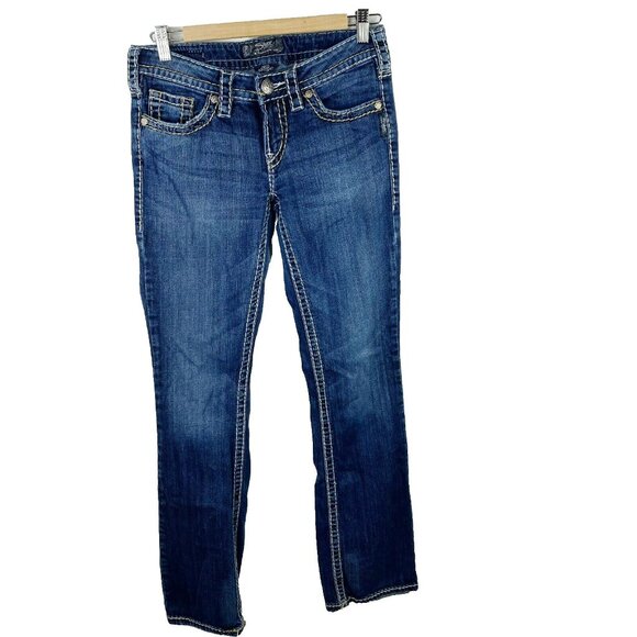 Silver Jeans Aiko Bootcut Denim Blue Womens Size 28 Thick Stitching Low Rise - Picture 2 of 5